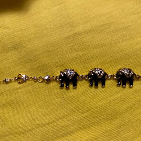 Neiman Marcus Barzel 18k Gold Plated Elephant Black Eternal Bracelet - Picture 3 of 5